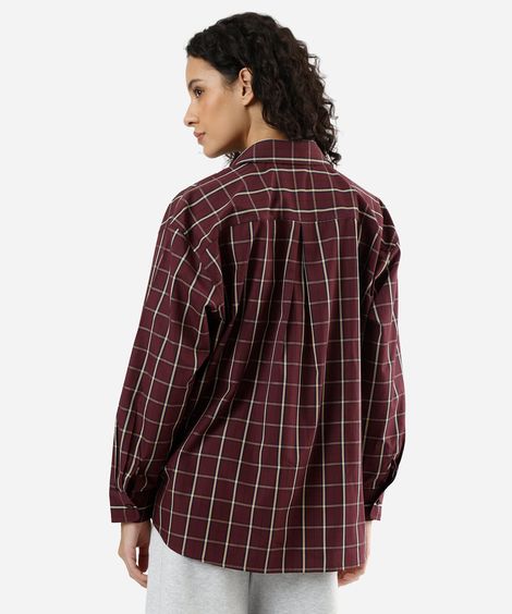 camisa oversized feminina de algodão manga longa xadrez colorida