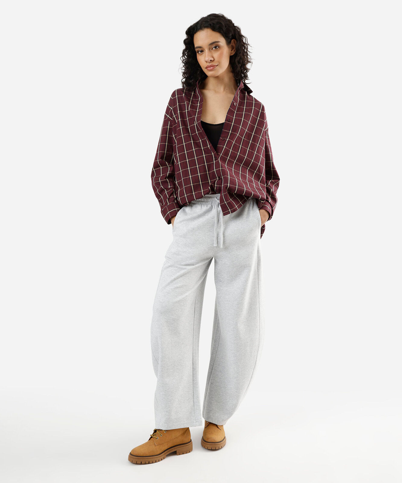 camisa oversized feminina de algodão manga longa xadrez colorida