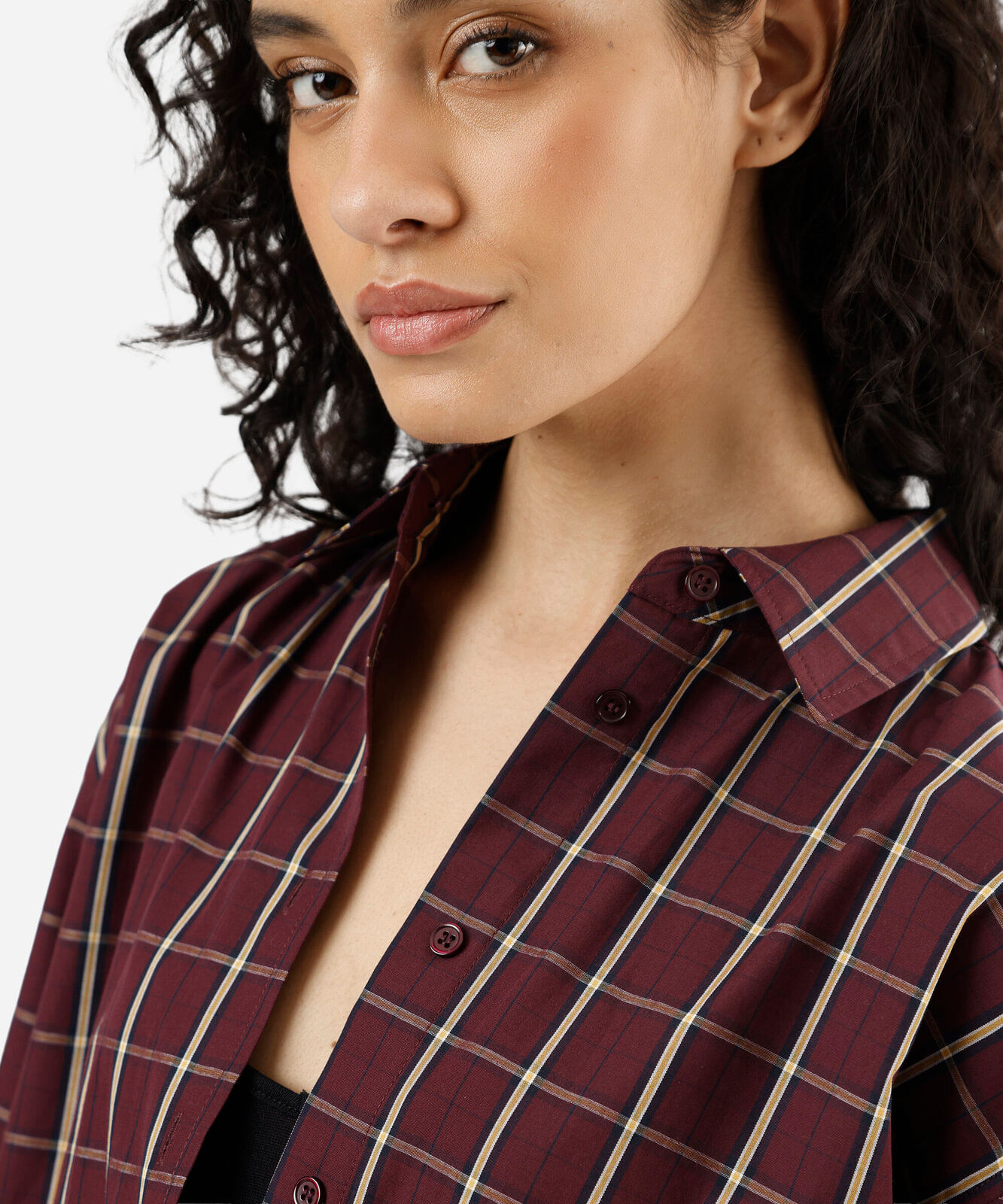 camisa oversized feminina de algodão manga longa xadrez colorida