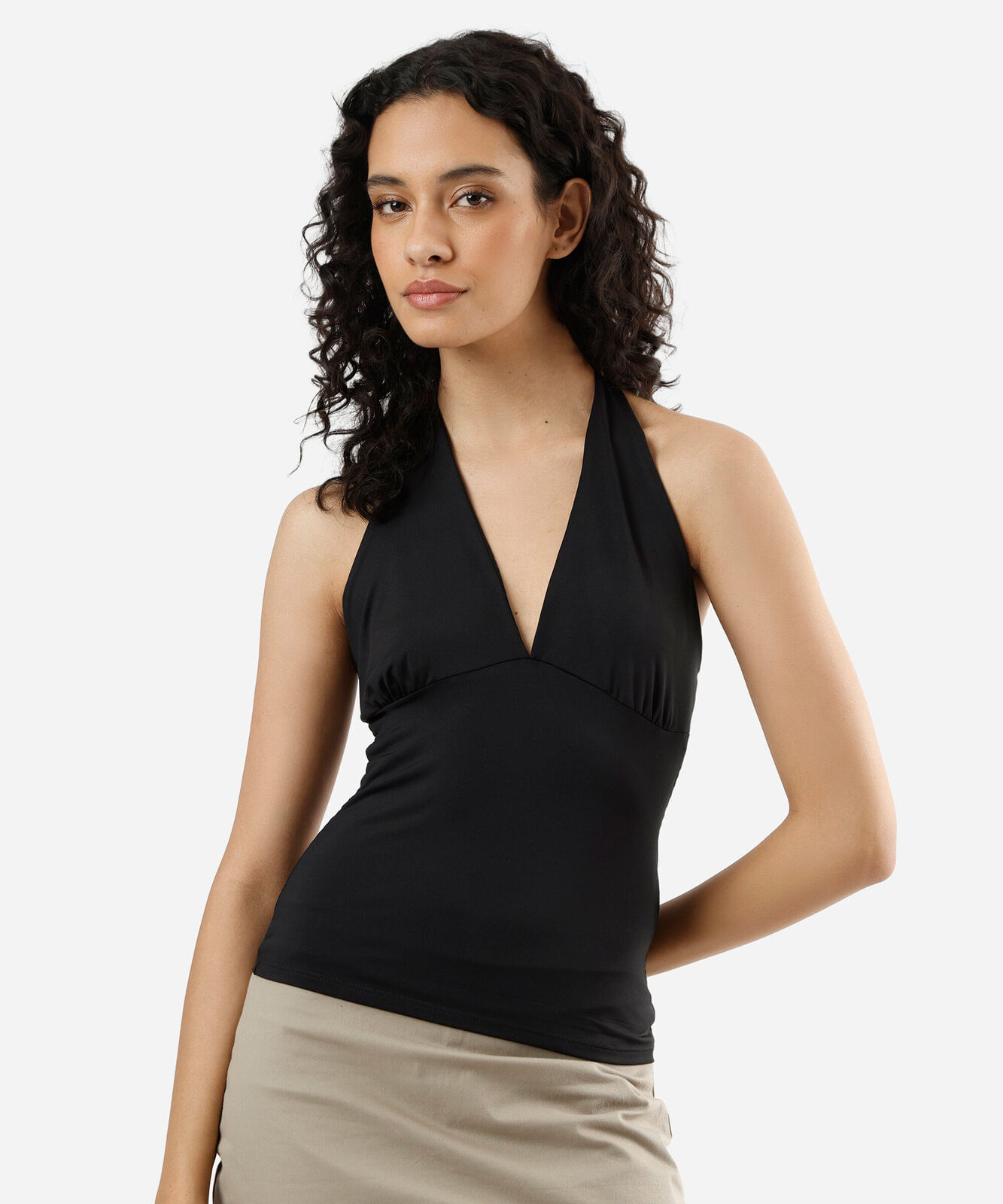blusa frente única feminina com franzido preta