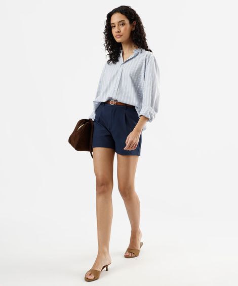 short de alfaiataria feminino com cinto azul
