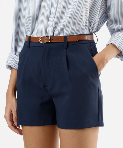 short de alfaiataria feminino com cinto azul