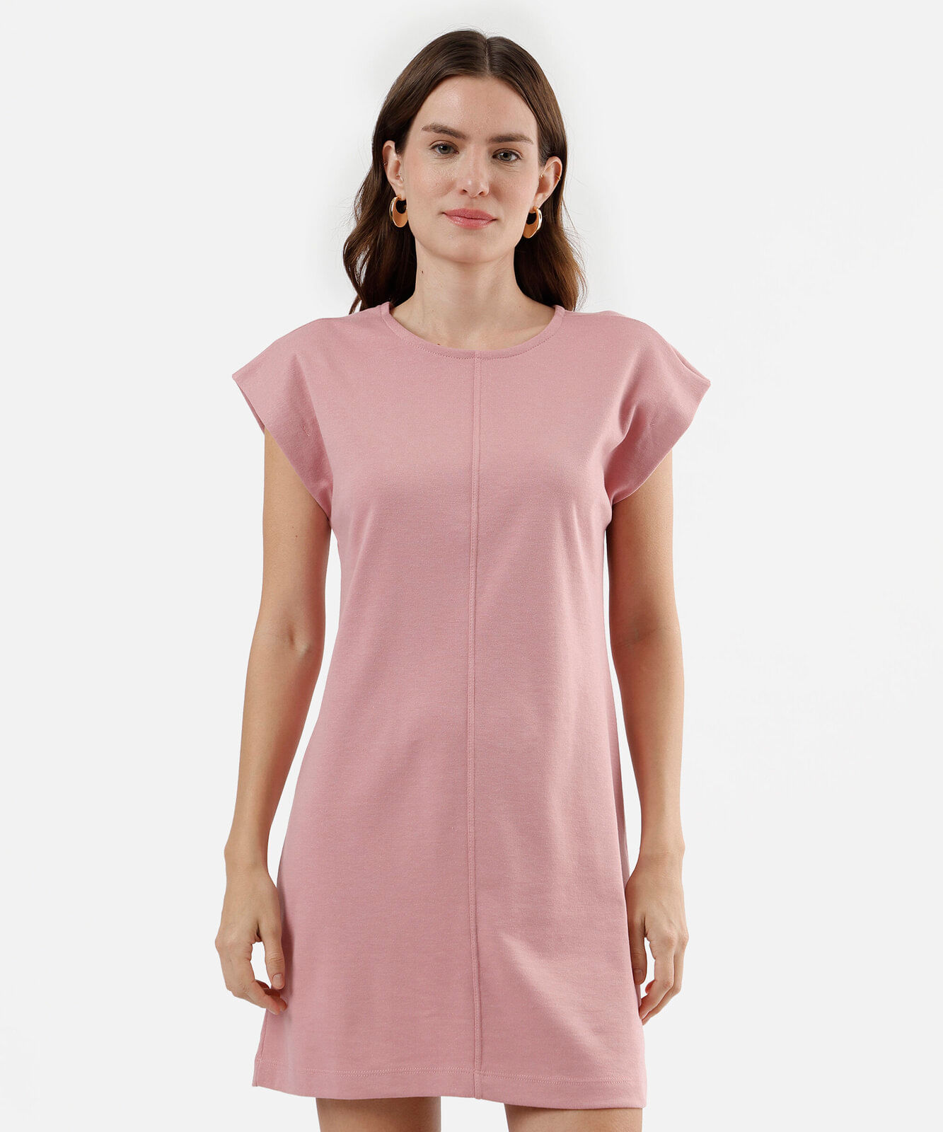 vestido curto feminino de algodão manga curta  bege