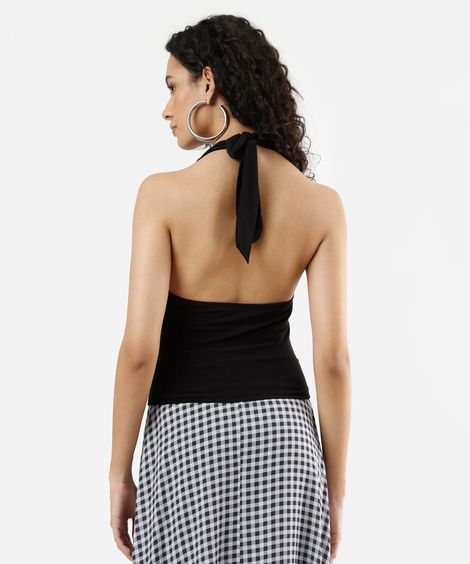 blusa frente única feminina decote degagê franzida preta