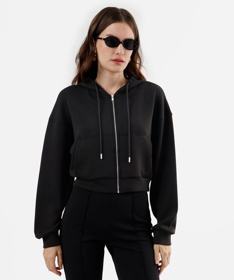 blusão feminino de moletom com capuz preto