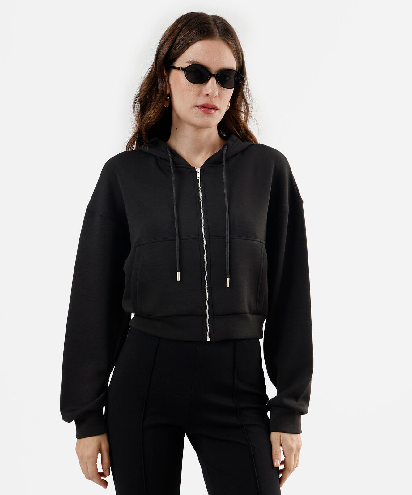 blusão feminino de moletom com capuz preto