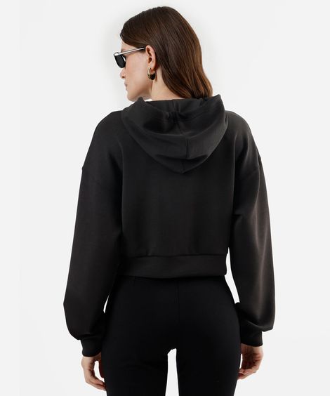 blusão feminino de moletom com capuz preto