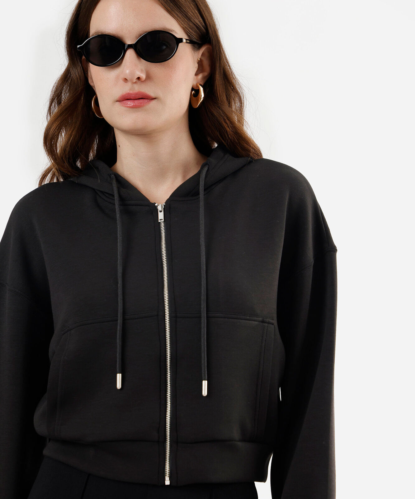 blusão feminino de moletom com capuz preto