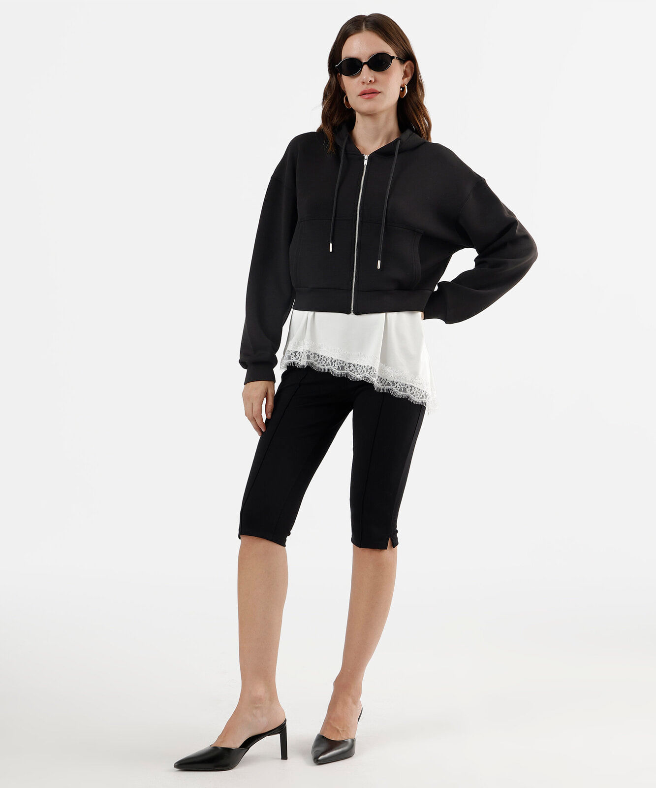 blusão feminino de moletom com capuz preto