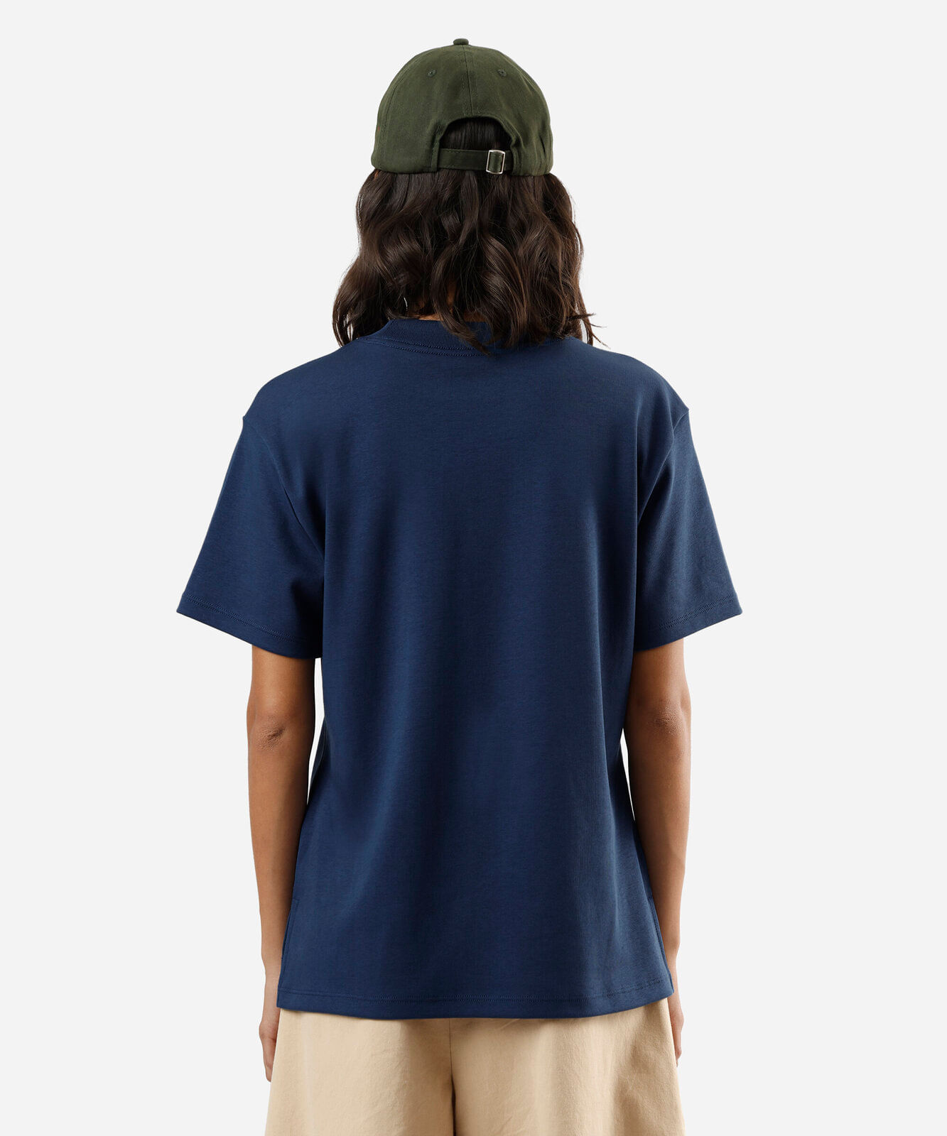 camiseta básica feminina de algodão peruano oversized com fendas azul