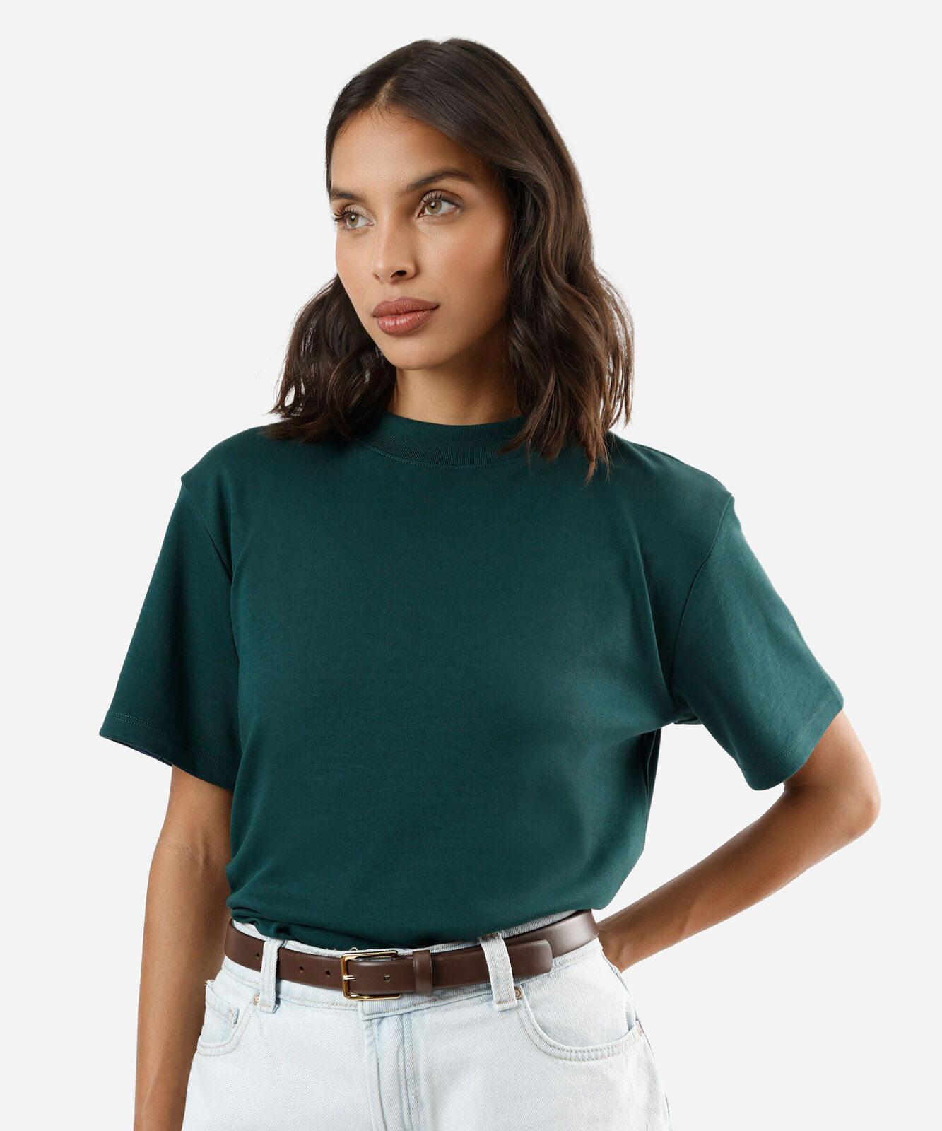 camiseta básica feminina de algodão peruano oversized com fendas verde