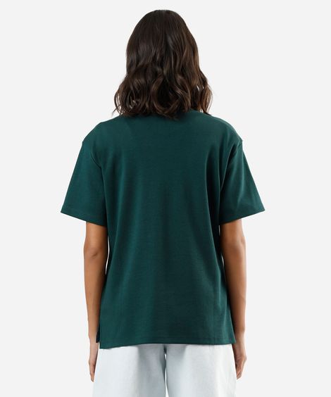 camiseta básica feminina de algodão peruano oversized com fendas verde