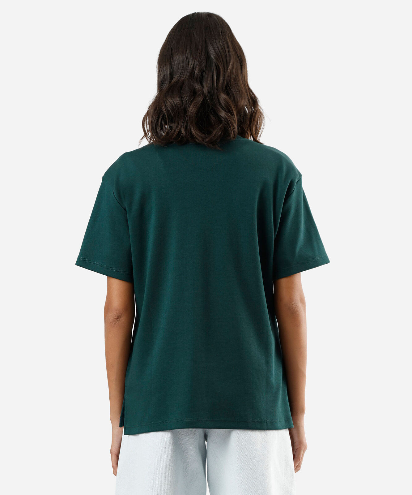 camiseta básica feminina de algodão peruano oversized com fendas verde