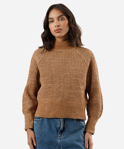 suéter feminino de tricot gola alta marrom