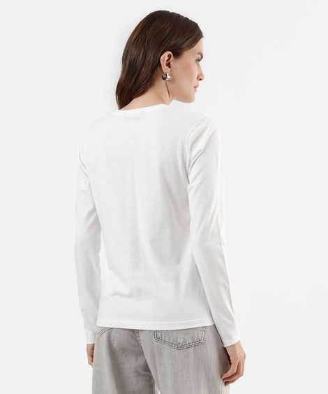 camiseta feminina de algodão com bolso manga longa off white
