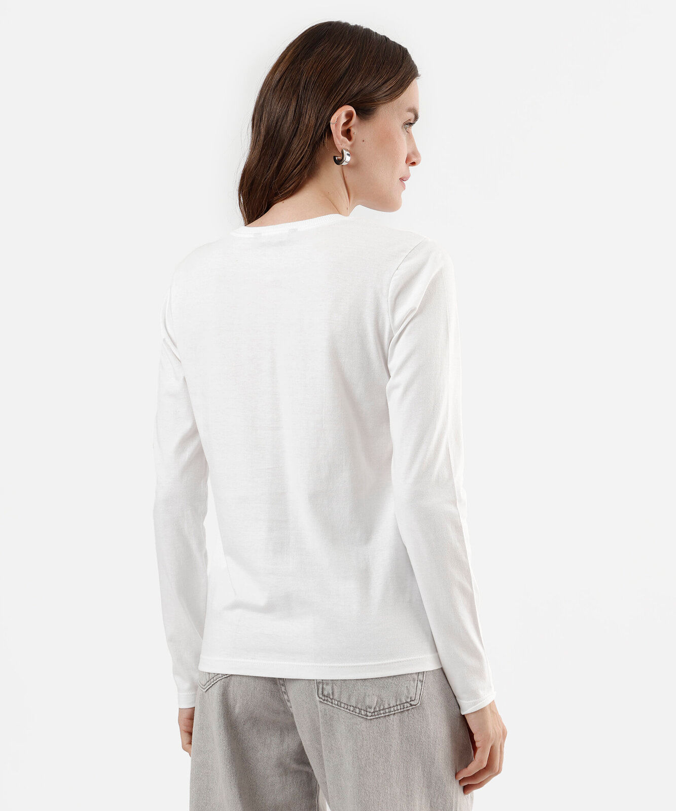 camiseta feminina de algodão com bolso manga longa off white