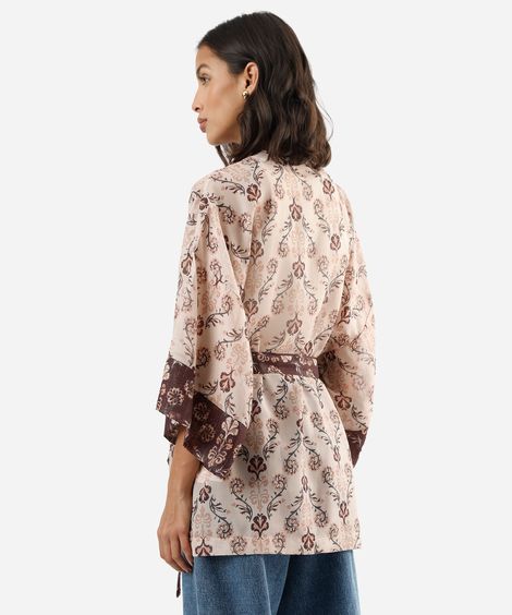 kimono feminino floral bege