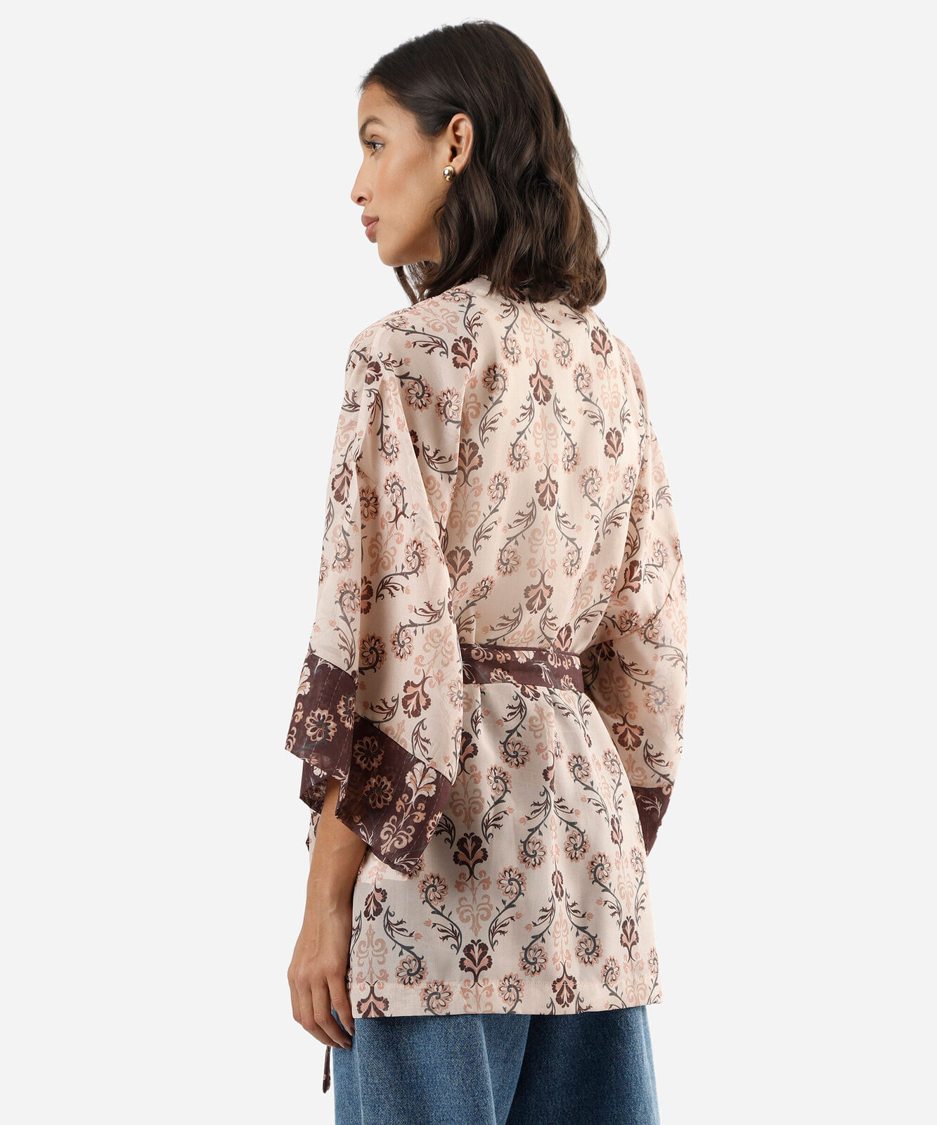 kimono feminino floral bege