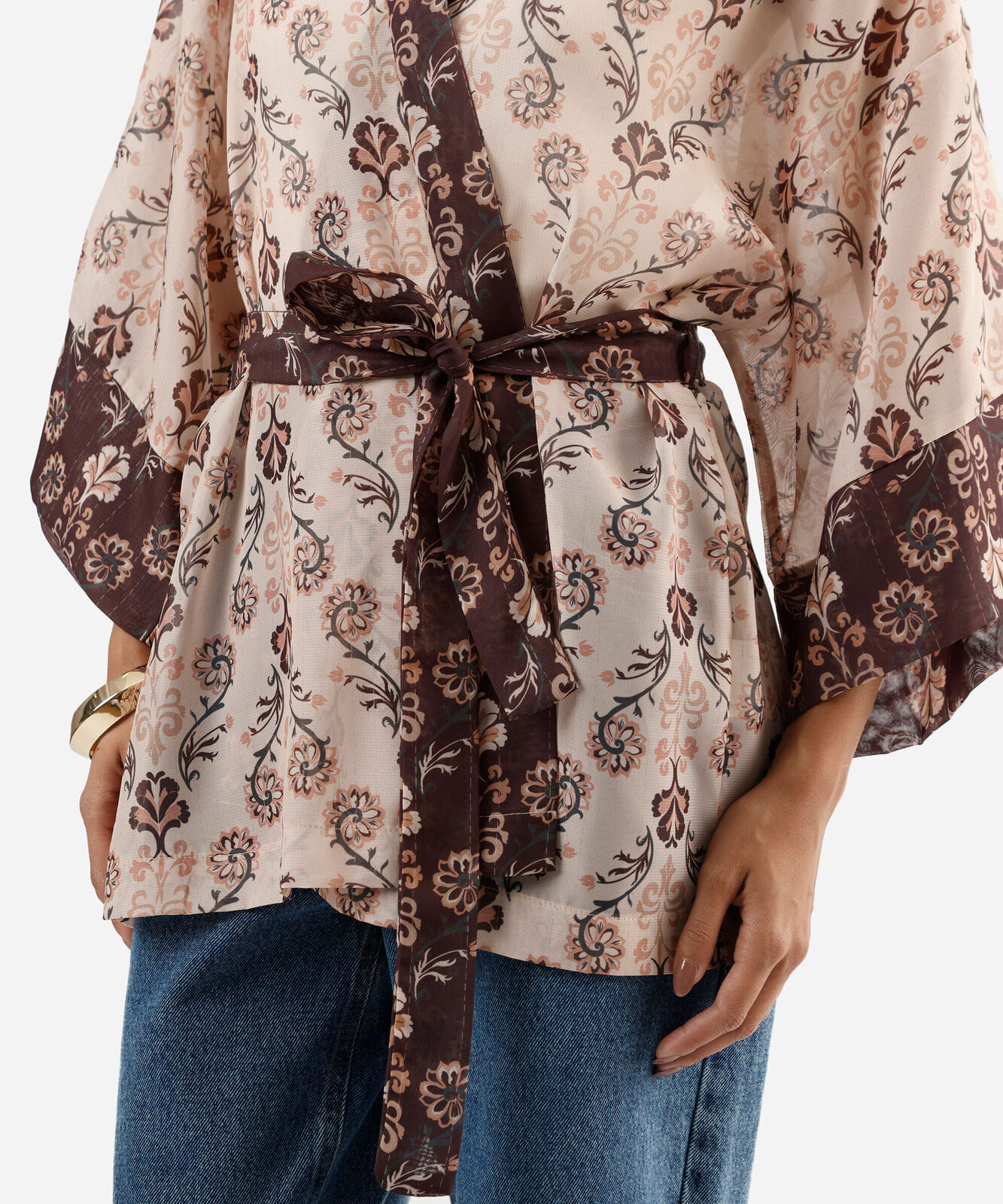 kimono feminino floral bege
