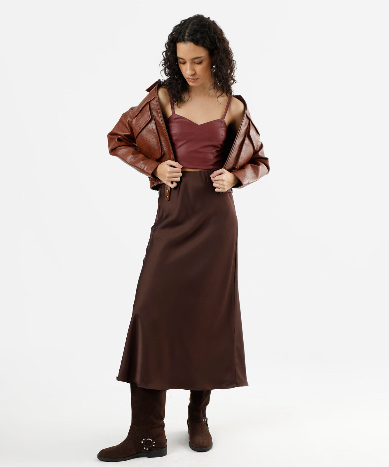 top cropped feminino de pu alça fina vinho