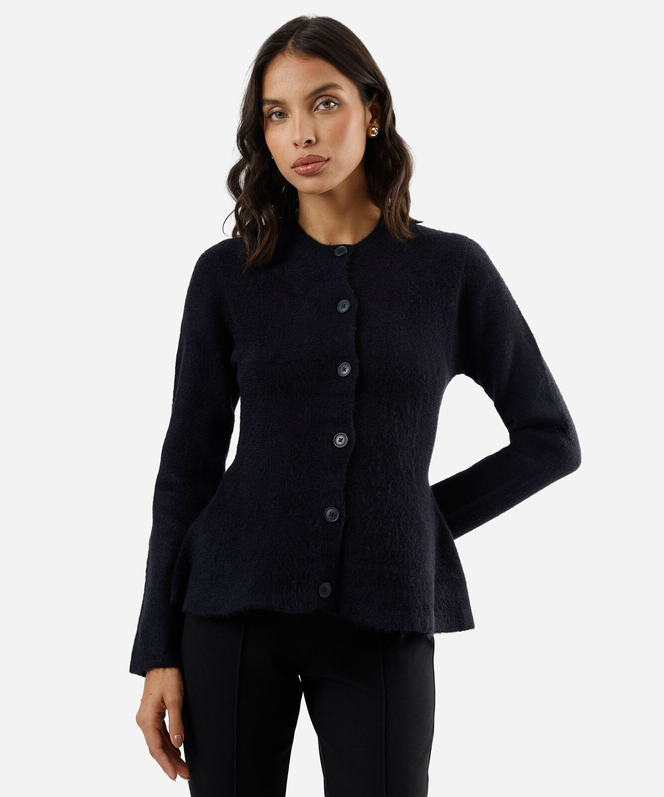 casaco peplum feminino de tricot azul