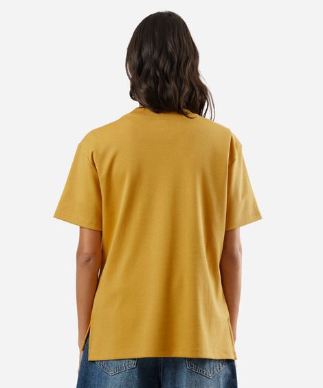 camiseta básica feminina de algodão peruano oversized com fendas amarela