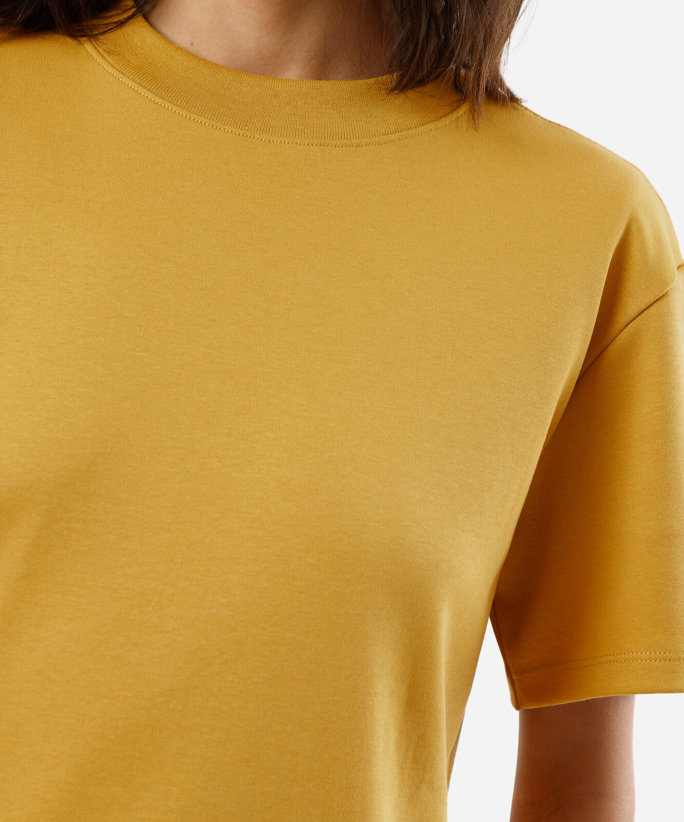 camiseta básica feminina de algodão peruano oversized com fendas amarela