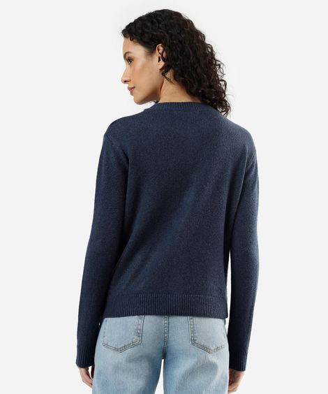 cardigan feminino tricot com brilhos azul
