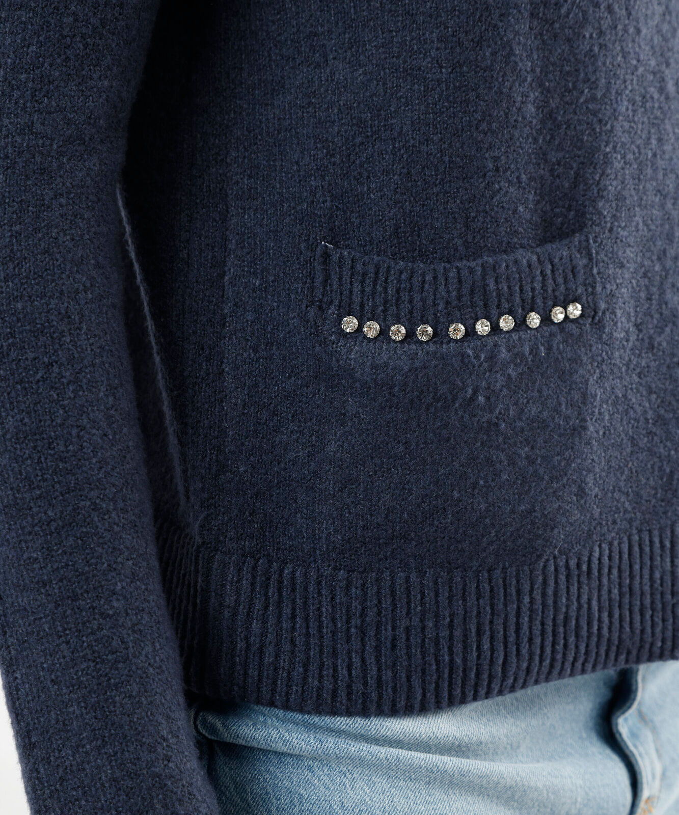 cardigan feminino tricot com brilhos azul