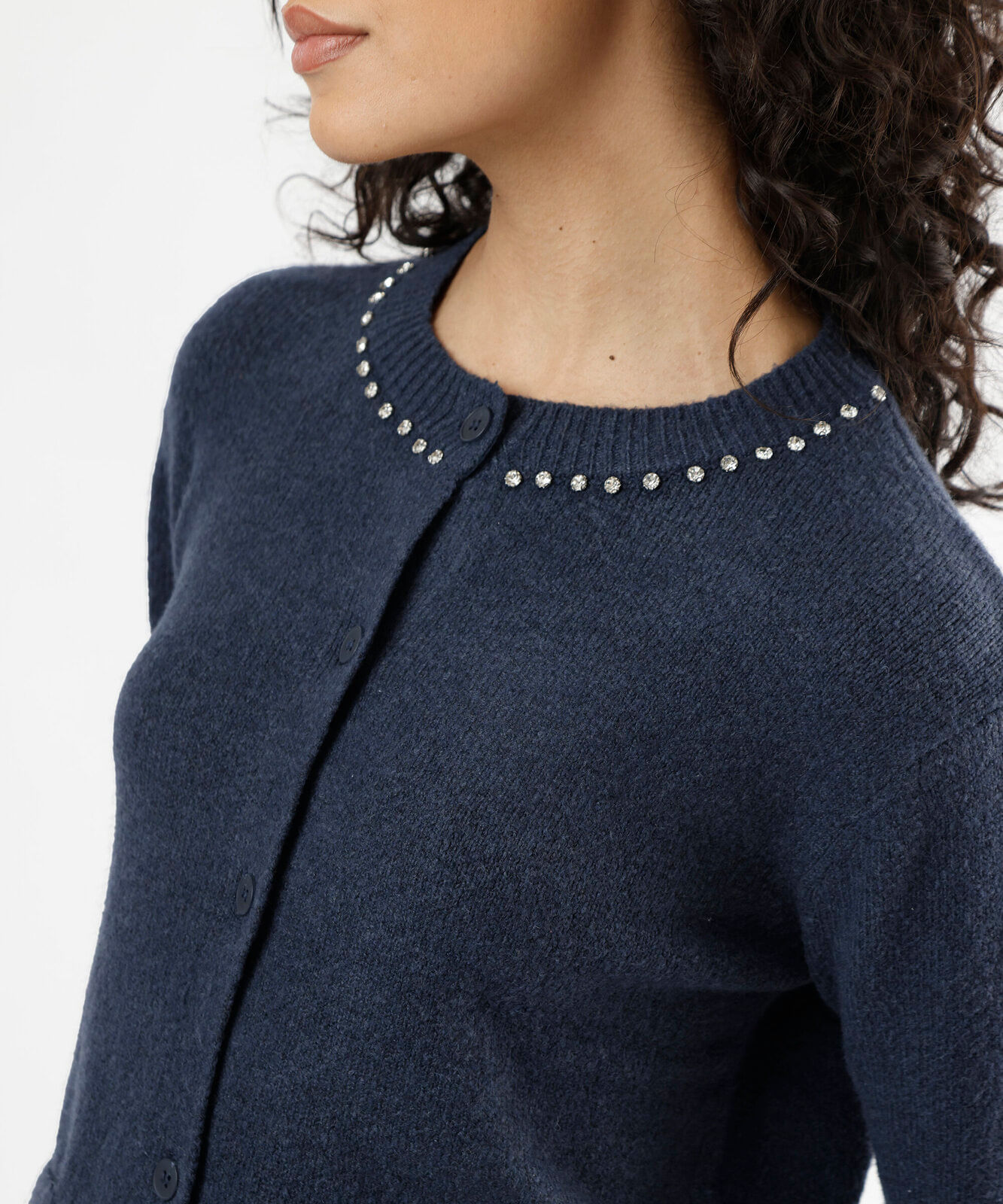 cardigan feminino tricot com brilhos azul