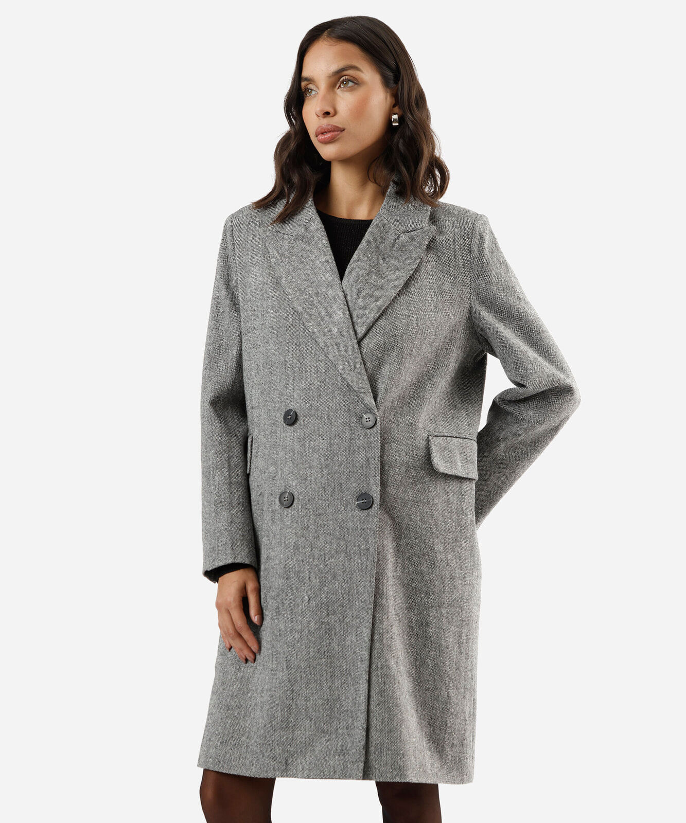 casaco longo feminino com bolsos cinza