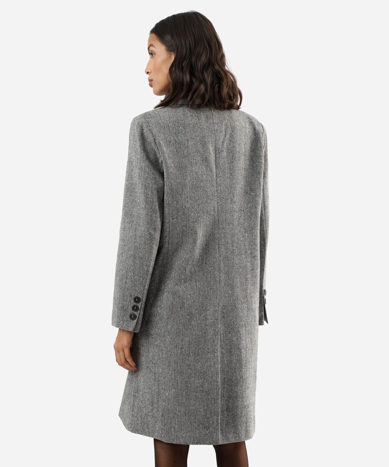 casaco longo feminino com bolsos cinza
