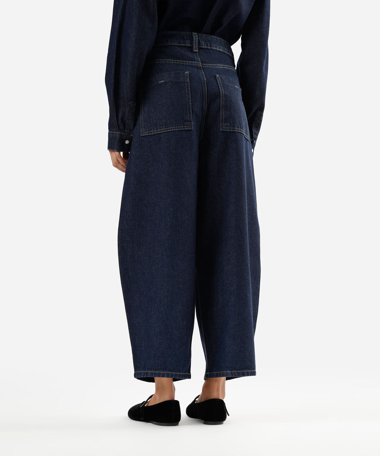 calça baggy cropped feminina jeans com lenço azul