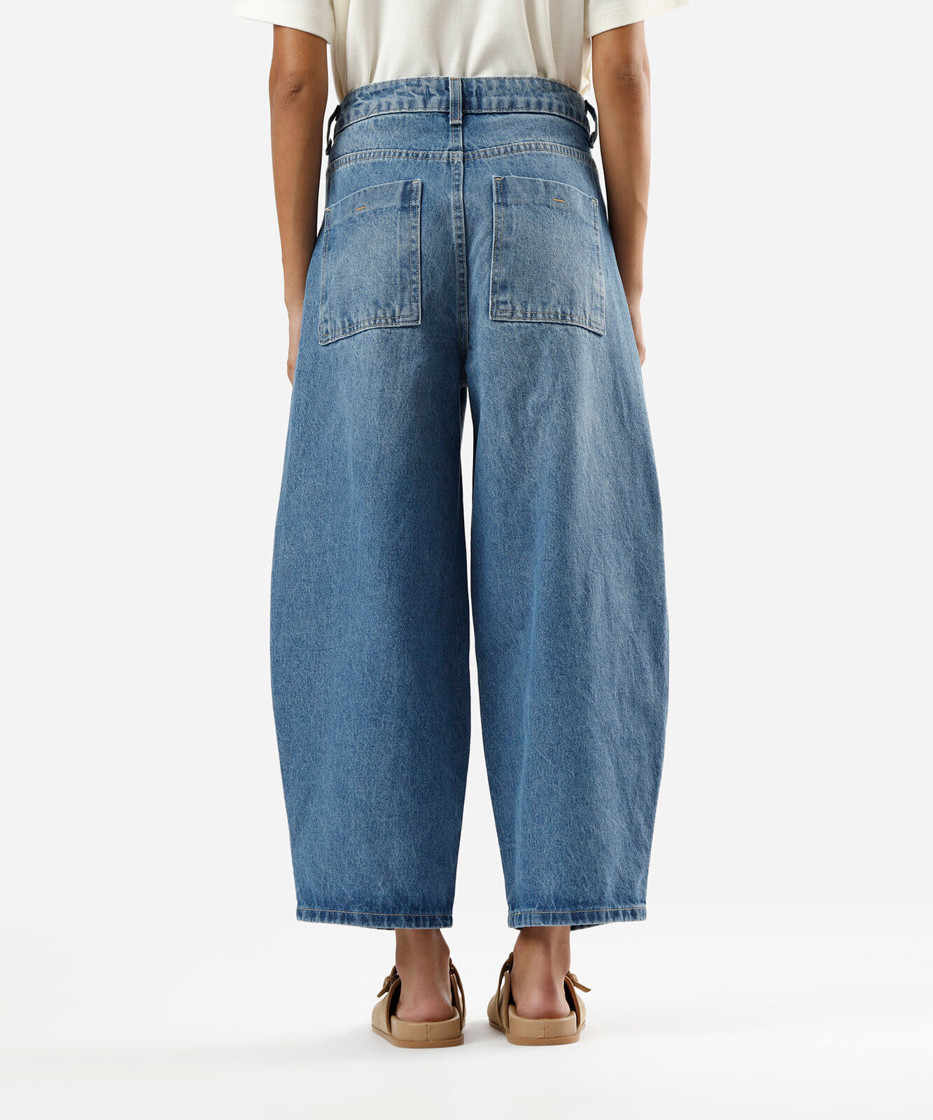 calça baggy cropped feminina jeans com lenço azul