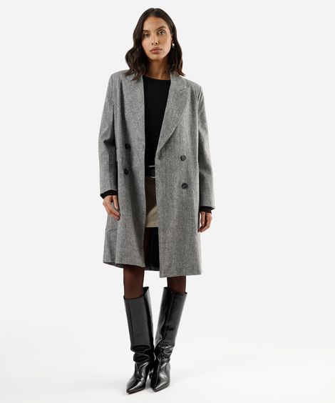 casaco longo feminino com bolsos cinza