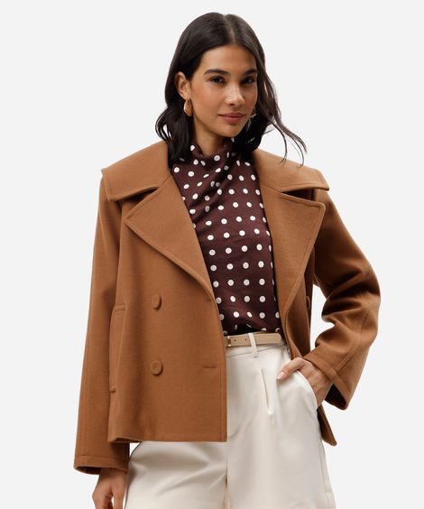 casaco curto feminino texturizado marrom