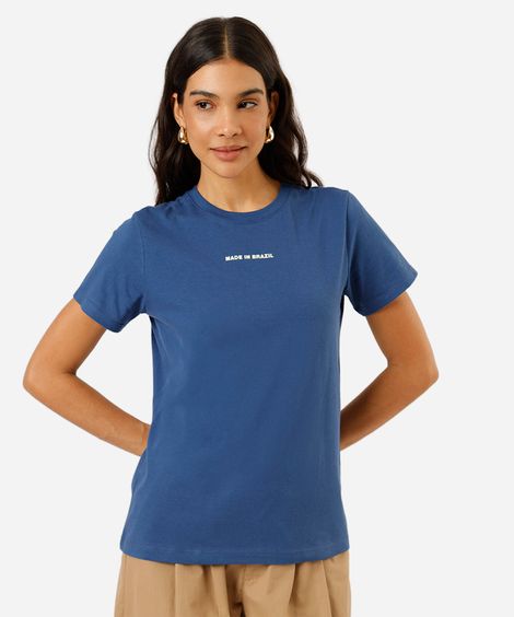camiseta feminina de algodão made in brasil azul