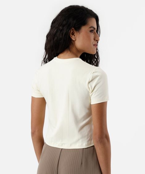 blusa baby look feminina de algodão brasileira amarela