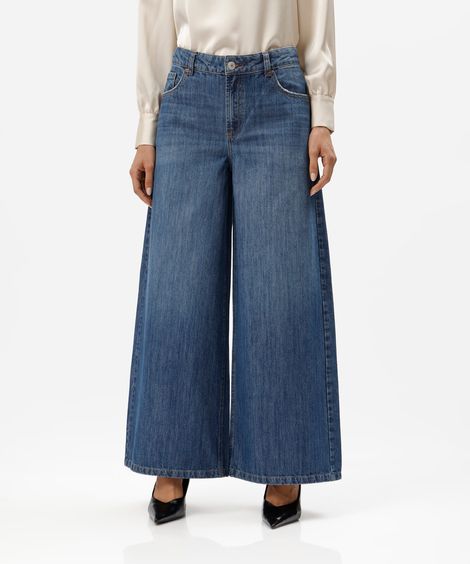 calça super wide leg feminina jeans azul