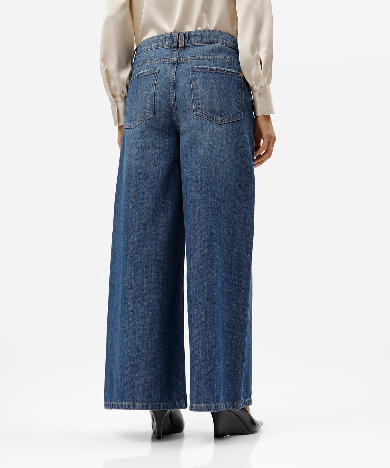 calça super wide leg feminina jeans azul