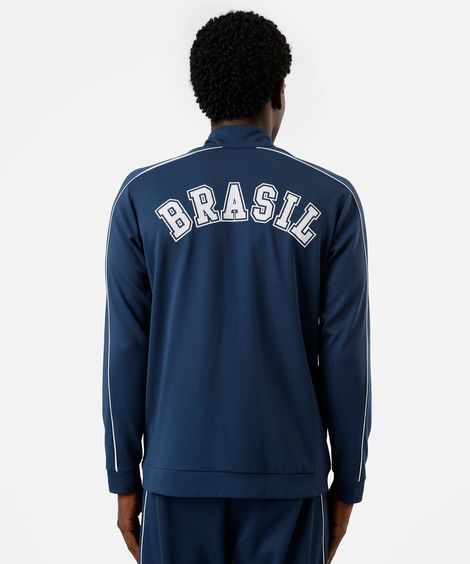 jaqueta esportiva masculina com nervuras brasil azul