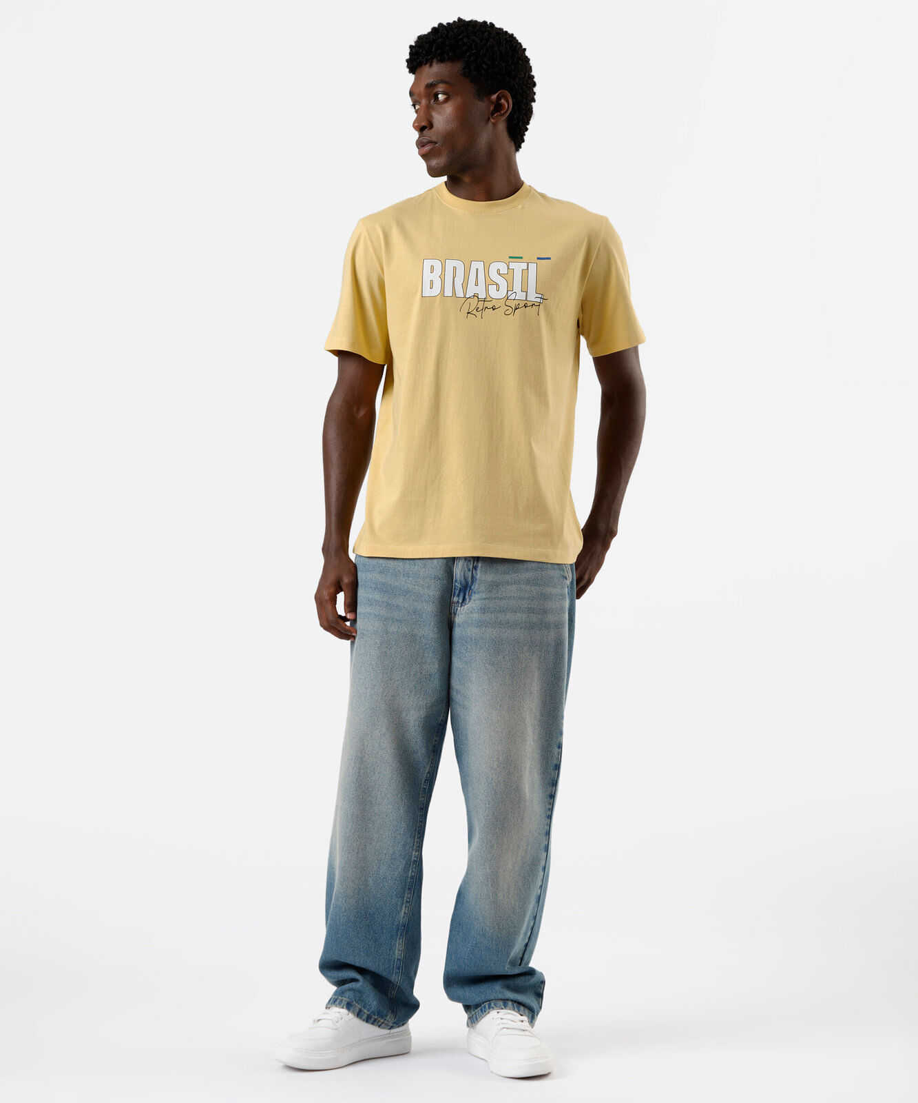 camiseta masculina de algodão vintage brasil amarela