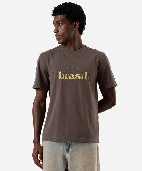 camiseta masculina de algodão estonada brasil marrom