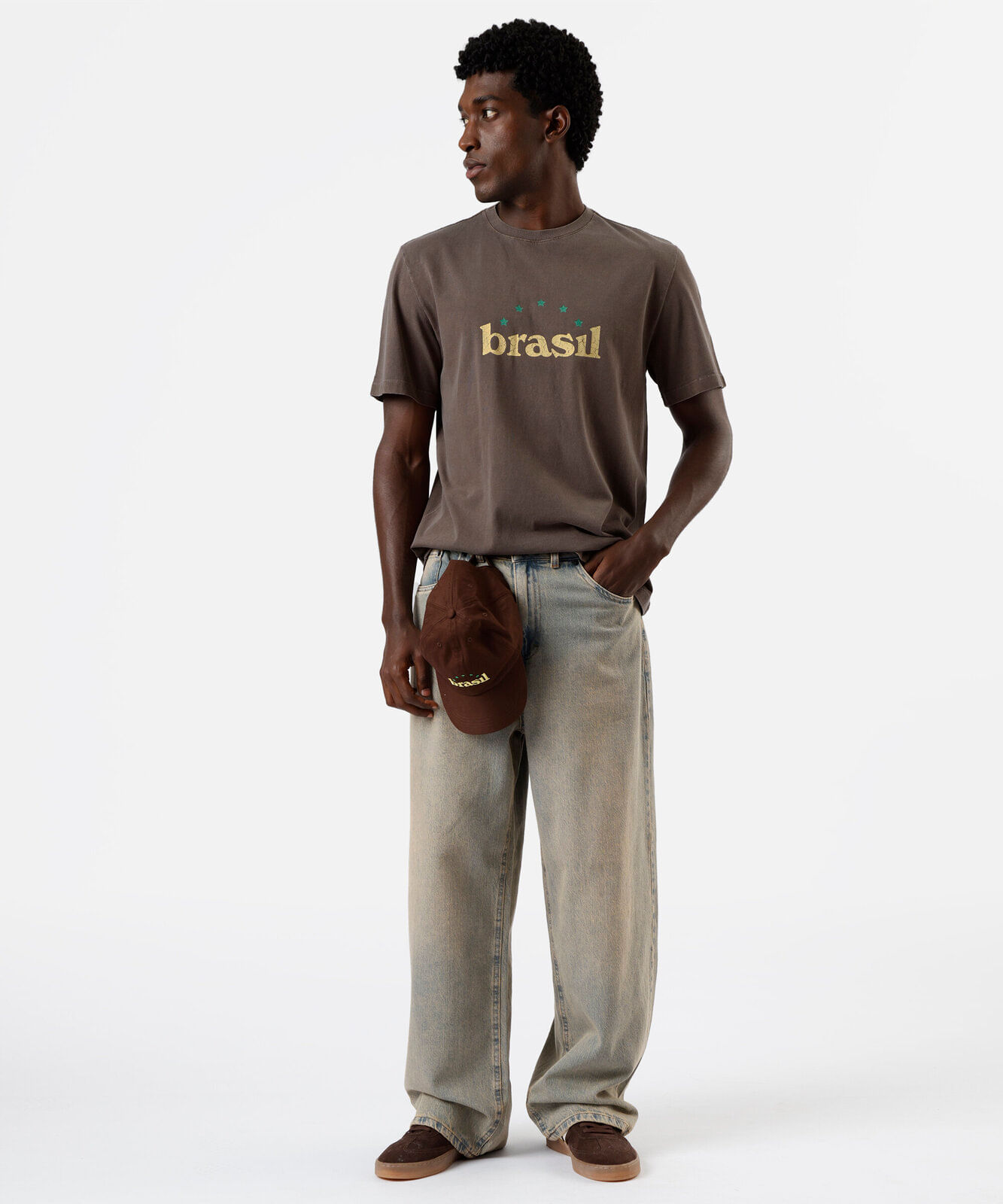 camiseta masculina de algodão estonada brasil marrom