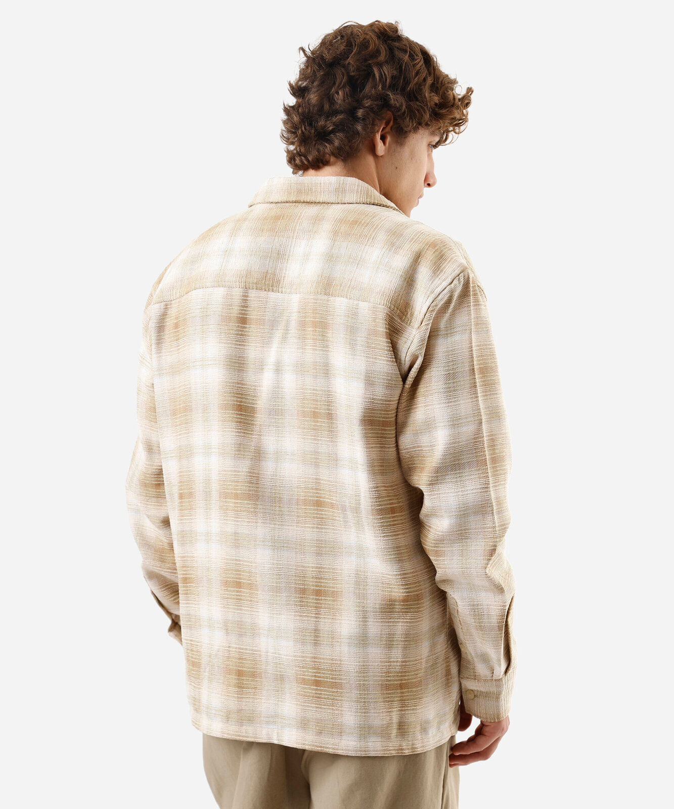 camisa masculina com algodão manga longa xadrez bege