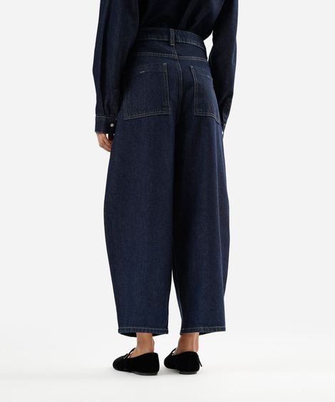 calça baggy cropped feminina jeans com lenço azul