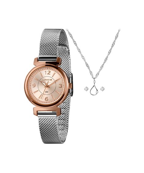 kit relógio feminino lince analógico lrth011l28 kafqr2sx rosa