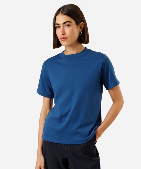 camiseta básica feminina de algodão peruano azul