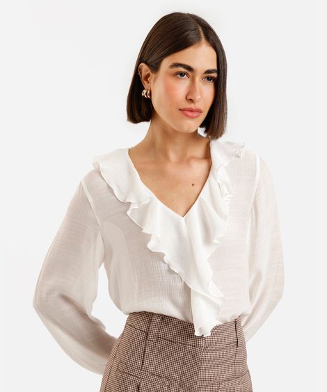 bata feminina  com viscose e babados off white