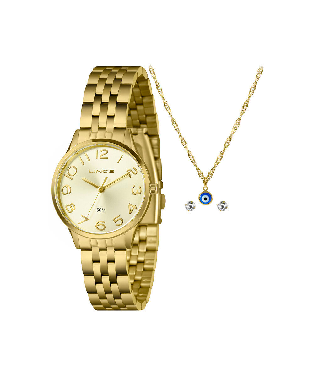 kit relógio feminino lince analógico lrgh008l30 kaflc2kx dourado